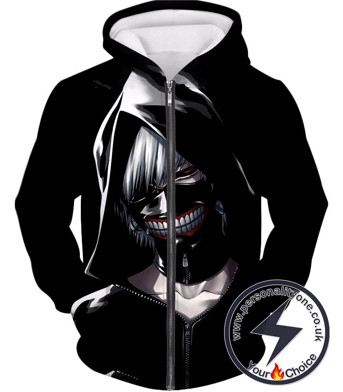 Tokyo Ghoul Cool Masked and Hooded Ken Kaneki Black Zip Up Hoodie